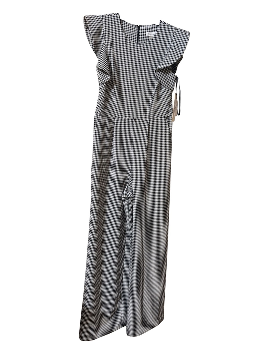 Calvin Klein dressbarn Black & White Gingham Wide-Leg Jumpsuit sz 6 NWT